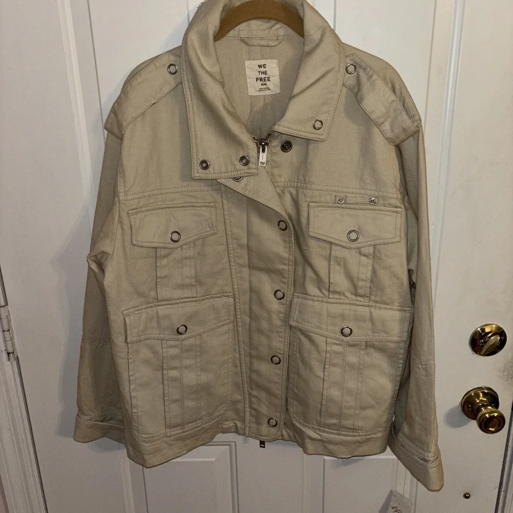 NWT $198 We The Free People M Kali Washed Utility Jacket Oat Cotton Chore *READ*
